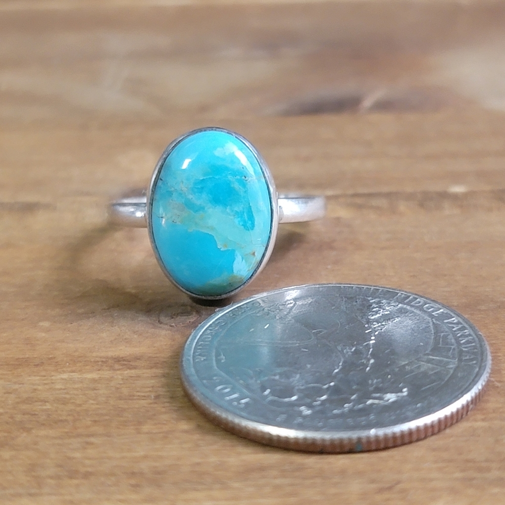 Native Turquoise Blue Oval Stone Ring - Picture 2 of 5